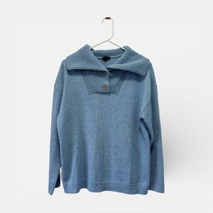 Talbots Women's Baby Blue Pullover Button Cowl Super Soft Sweater Size Large